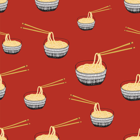 Noodles and chopsticks. Seamless vector pattern.のイラスト素材
