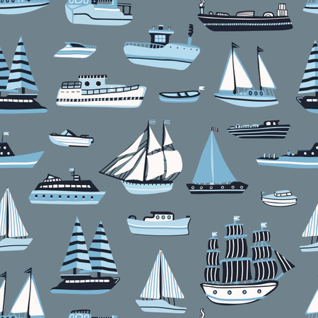 Seamless pattern with sailboats and ships. Vector illustration.のイラスト素材