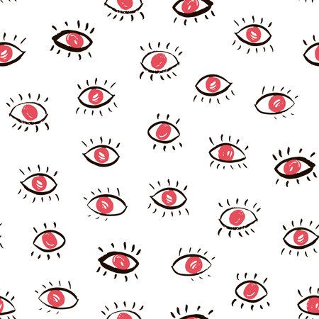 Seamless pattern with eyes on white background. Vector illustration.のイラスト素材