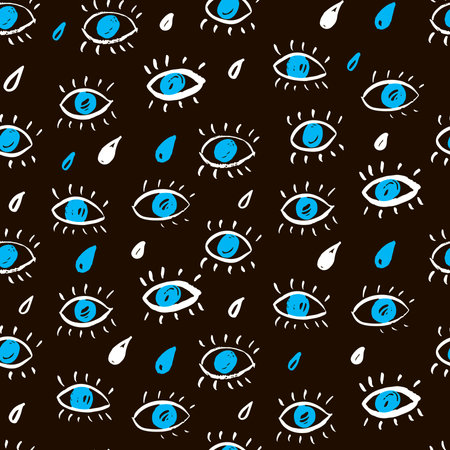 Seamless pattern with eyes and rain drops. Vector illustration.のイラスト素材