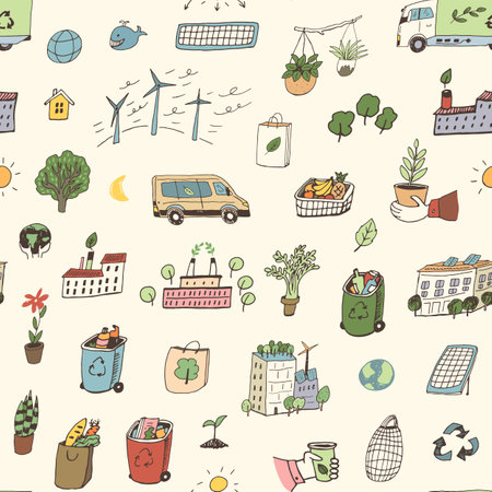 Seamless pattern with eco-friendly icons. Vector illustration.のイラスト素材