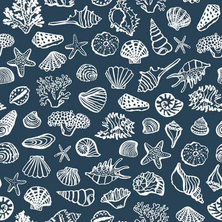 Seamless pattern with seashells and starfish. Vector illustrationのイラスト素材