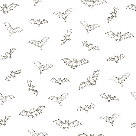 Seamless pattern with flying bats on white background. Vector illustration.のイラスト素材