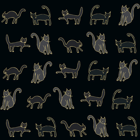 Cat silhouettes on orange background. Vector illustration for your design.のイラスト素材