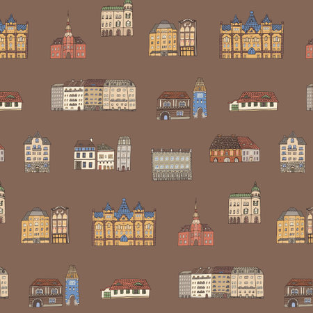 Seamless pattern with houses in the old town. Vector illustration Budapest, Hungary.のイラスト素材