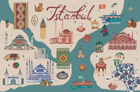 Seamless pattern with famous landmarks of Turkey. Vector illustration.のイラスト素材