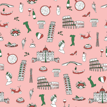 Seamless pattern with famous places in Italy. Vector illustration.のイラスト素材