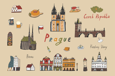 Czech Republic. Vector illustration. Set of hand-drawn travel icons.のイラスト素材