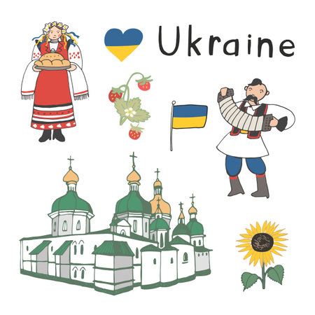 Ukrainian culture. Set of vector illustrations in cartoon style.のイラスト素材