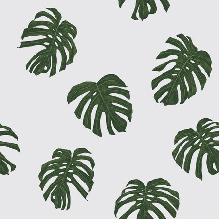 Seamless pattern with monstera leaves. Hand drawn vector illustration.のイラスト素材