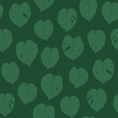 Seamless pattern with monstera leaves on a dark green backgroundのイラスト素材