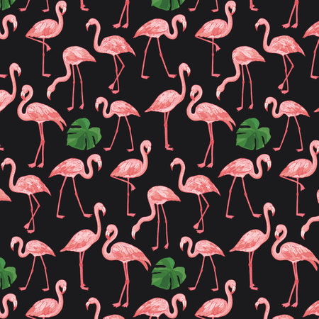 Flamingo seamless pattern. Exotic tropical background. Vector illustrationのイラスト素材