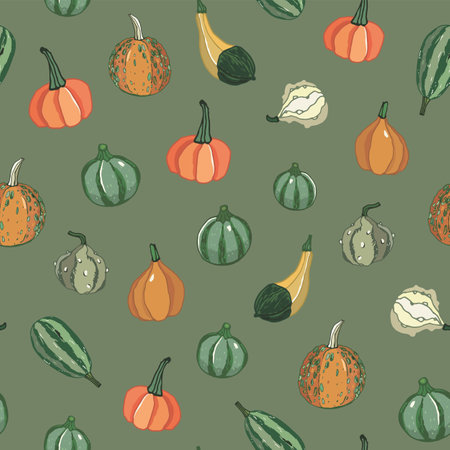 Seamless pattern with pumpkins. Vector hand drawn illustration.のイラスト素材
