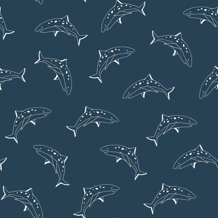 Seamless pattern with sharks. Hand drawn doodle vector illustration.のイラスト素材