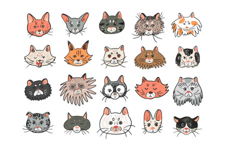 Set of cute cats with different emotions. Hand drawn vector illustration.のイラスト素材