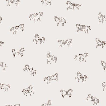 Seamless pattern with horses. Vector illustration in sketch style.のイラスト素材