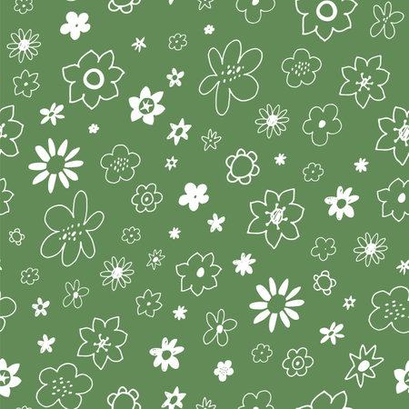 Seamless pattern with flowers on a green background. Vector illustrationのイラスト素材