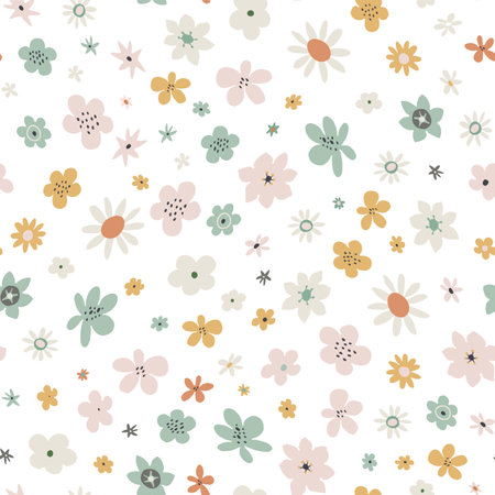 Floral seamless pattern. Colorful flowers on white background. Cute vector texture.のイラスト素材