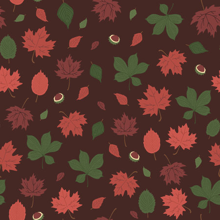 Seamless pattern with autumn leaves and chestnuts. Vector illustration.のイラスト素材