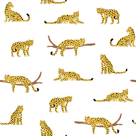 Seamless pattern with cheetah. Hand drawn vector illustration.のイラスト素材