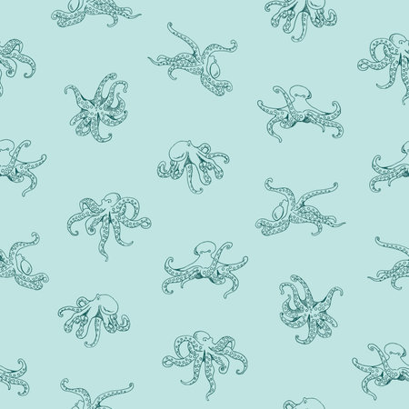 Seamless pattern with octopus. Vector hand drawn illustration.のイラスト素材