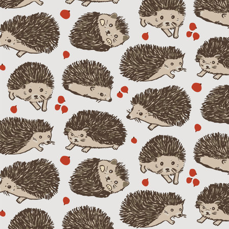 Seamless pattern with cute hedgehogs. Vector illustration.のイラスト素材