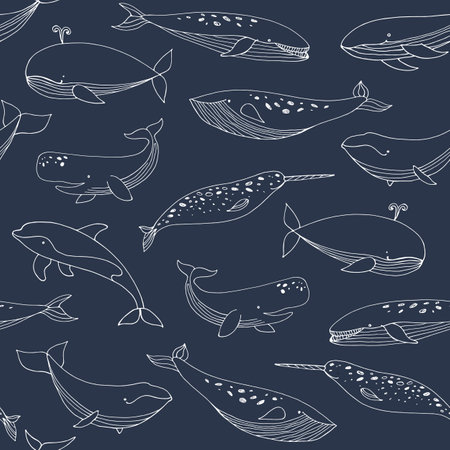 Seamless pattern with cute whales. Vector illustration, eps 10のイラスト素材