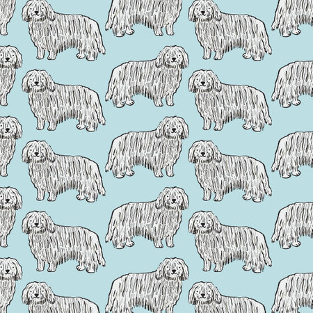 Seamless pattern with hand drawn doodle comondor dogs. Vector illustration.のイラスト素材