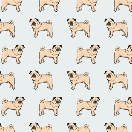Seamless pattern with cute pug dog. Vector illustration.のイラスト素材