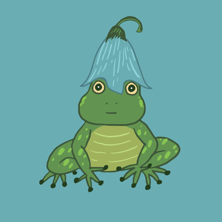 Frog with a blue flower on his head. Vector illustration.のイラスト素材