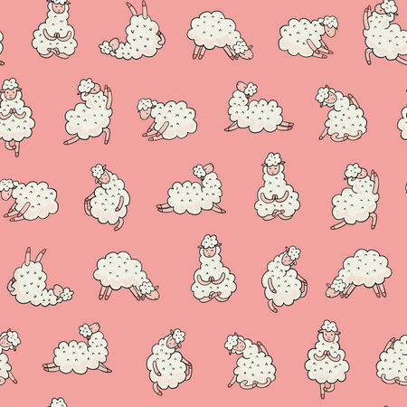 Seamless pattern with cute llama on a pink background.のイラスト素材