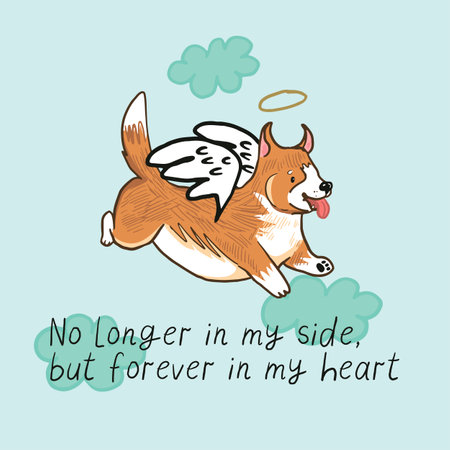Motivational quote about dogs. Hand drawn vector illustration of cute corgi dog jumping on the cloud.のイラスト素材
