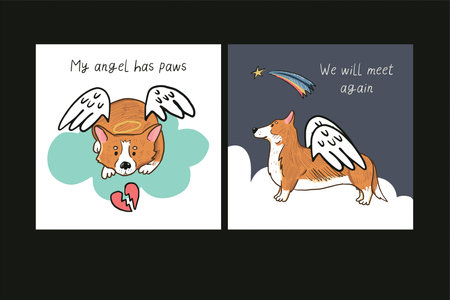 Cute card with Corgi in the sky. Vector illustrationのイラスト素材