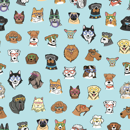 Seamless pattern with cute dogs. Vector illustration in cartoon style.のイラスト素材