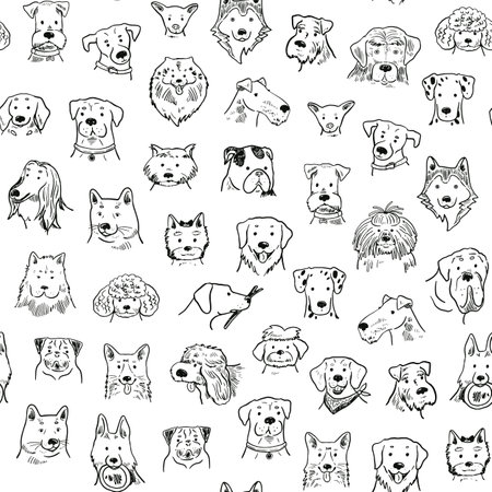 Seamless pattern with hand drawn dogs. Vector illustration. Can be used for wallpaper, pattern fills, web page background,surface textures.のイラスト素材