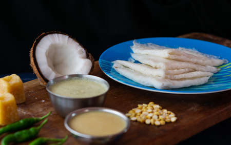 Neer dosa and coconut chutney for a healthy morning breakfastの写真素材