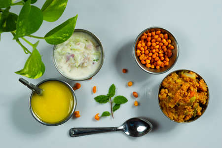 Homemade delicious and tasty food with ghee on a white backgroundの写真素材