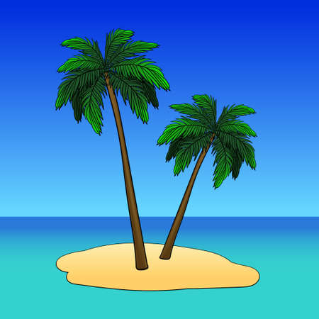Beach chaise longue under palm tree. Summer vacation in tropics. Cartoon vector illustrationのイラスト素材