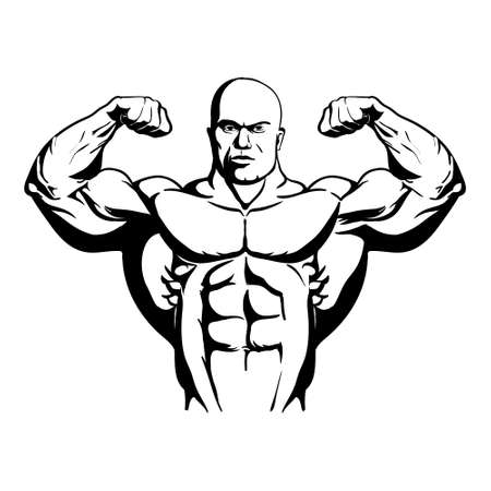 very strong muscular athlete bodybuilder shows biceps vector illustrationのイラスト素材