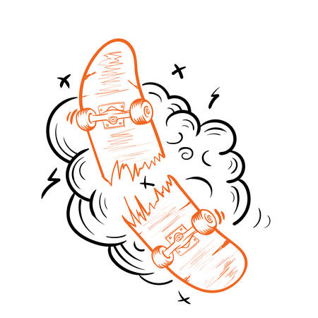Vintage monochrome broken skateboard template isolated vector illustrationのイラスト素材