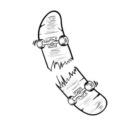 Vintage monochrome broken skateboard template isolated vector illustrationのイラスト素材