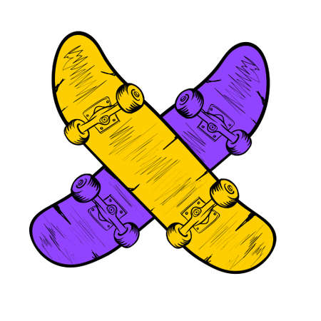 Vintage skateboarding activity with crossed skateboards isolated vector illustrationのイラスト素材