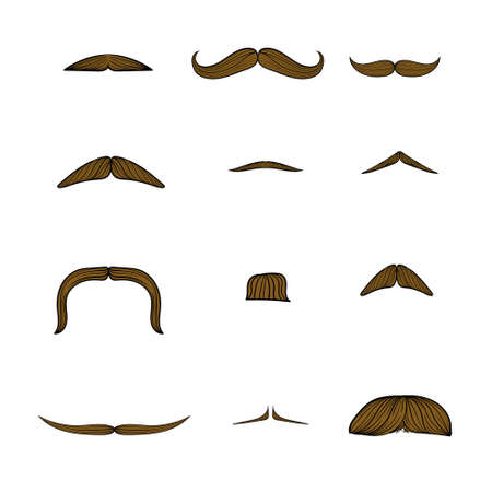 moustache set, manhood, humorous mask, icon cartoon hand drawn vector illustration sketchのイラスト素材