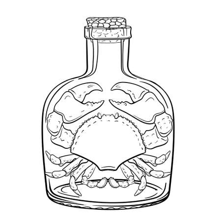 crab in a bottle coloring page. For tattoo art, coloring book. Coloring page for relax, vector illustration. sea symbolのイラスト素材