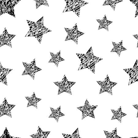 Vector Stars Geometric Seamless Pattern . Abstract wallpaper with grunge shapes. black stars on white backgroundのイラスト素材