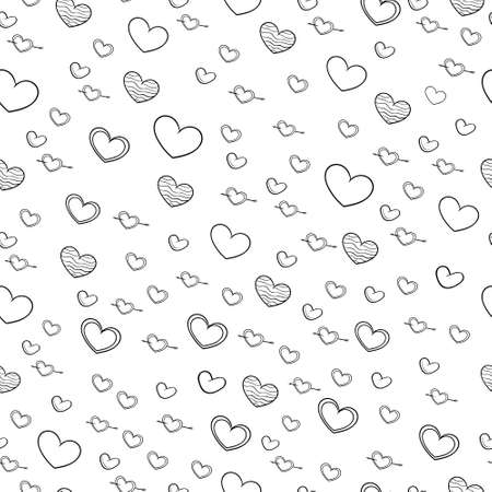 Seamless patterns with black hearts. Seamless background with hearts. Valentine's Day. Gift wrap, print, cloth, cute background for a cardのイラスト素材