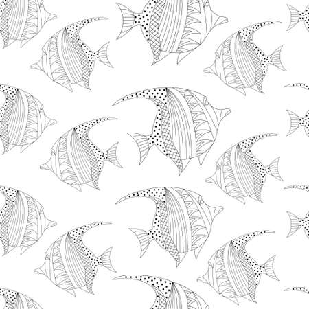 seamless pattern Fish, ornamental graphic fish, floral line pattern. Vector.のイラスト素材