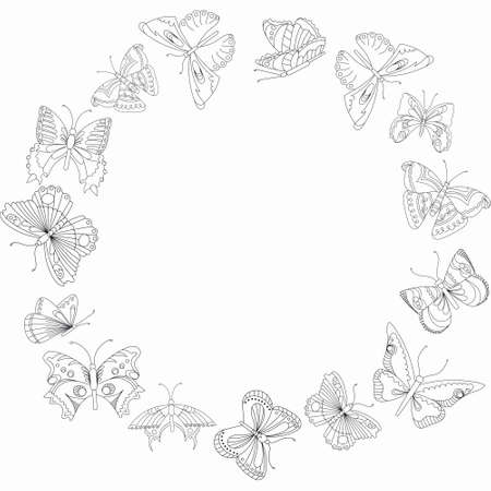 frame of various butterflies on white. vector.のイラスト素材