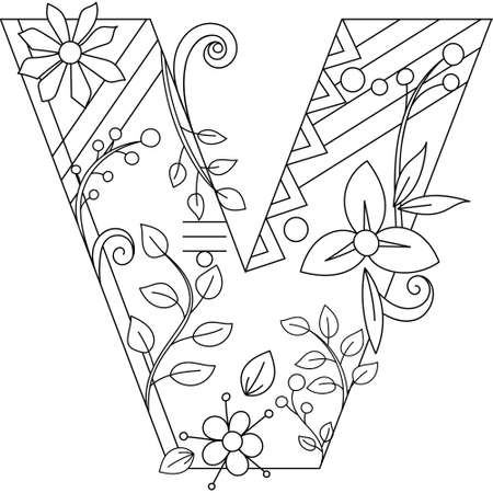 Letter. Word of flowers. black and white, isolated. Vector lettering stylish textのイラスト素材