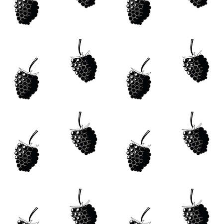 Natural delicious juicy organic berries seamless pattern with raspberries, vector black illustration on white background, isolated.のイラスト素材